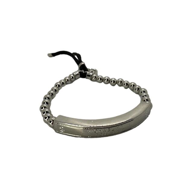 Michael Kors Silver & Black Leather Beaded Tag Bracelet - Picture 4 of 6
